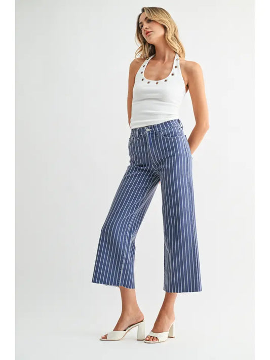 Scissor Cut Wide Leg - Navy Stripe