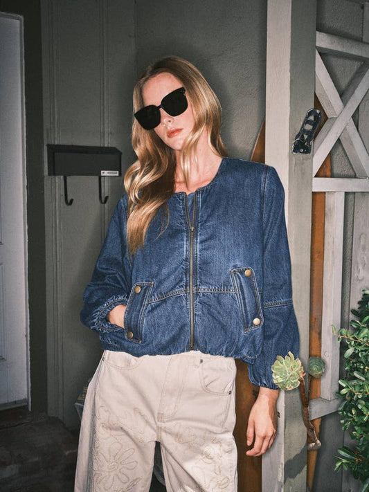 Denim Bubble Bomber Jacket - Dark Wash