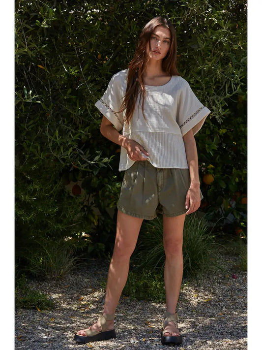 Boat Neck Short Sleeve Top - Ivory