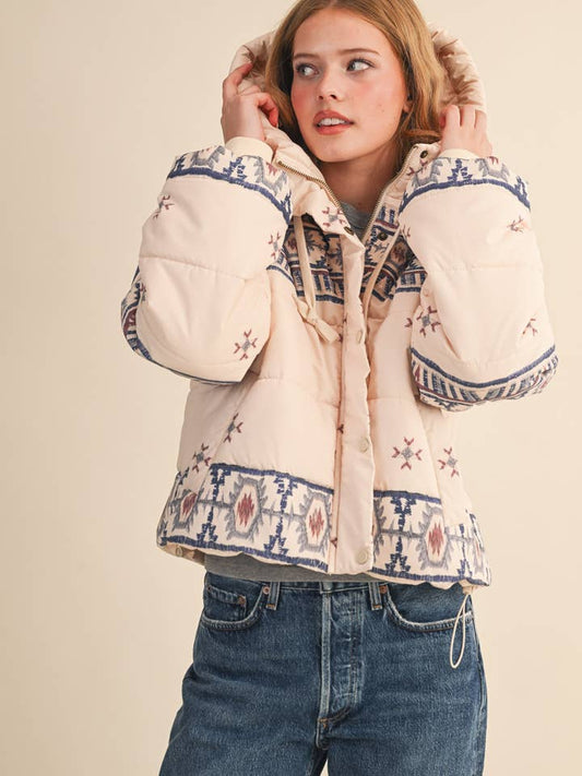 Printed Puff Jacket - Butter Cream