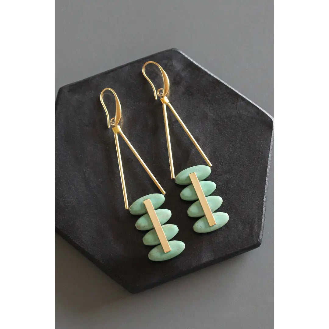 Turquoise and Brass Art Deco Earrings