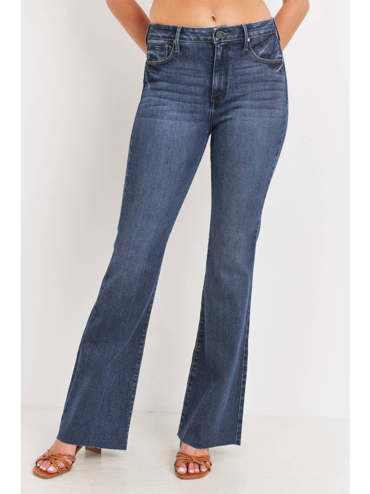 High Rise Scissor Hem Flare - Dark Wash