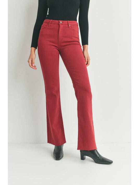 High Rise Scissor Hem Flare - Burgundy