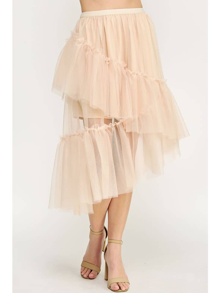 Asymmetrical Tiered Tulle Skirt - Oatmeal