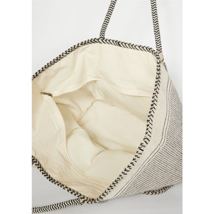 Large Woven Tote Bag - Natural/Black