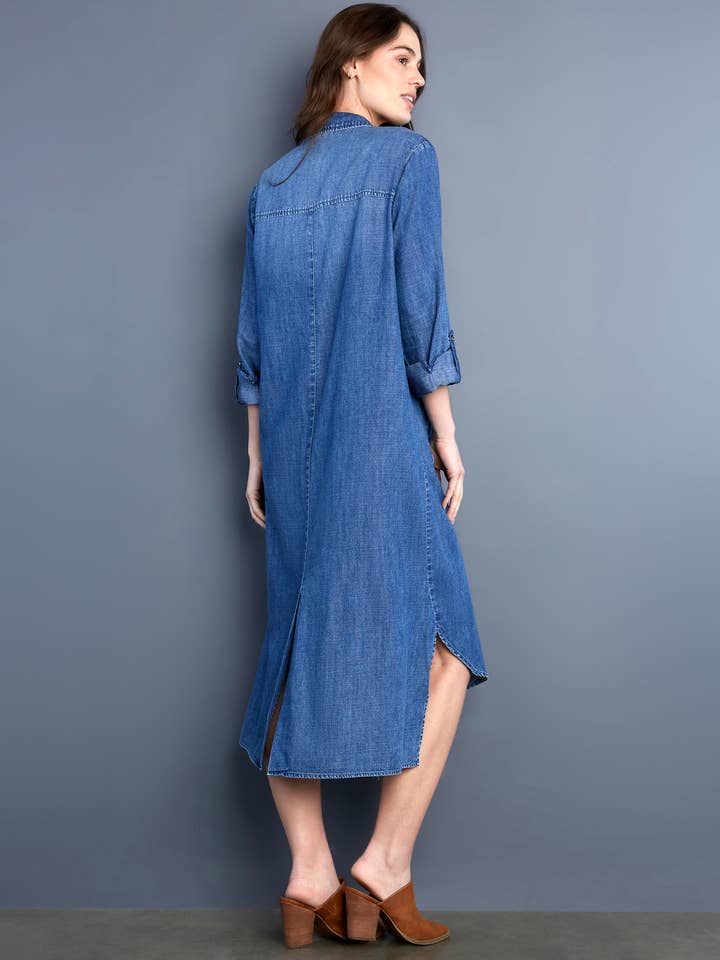Chill Out Denim Shirtdress - Clean Blue