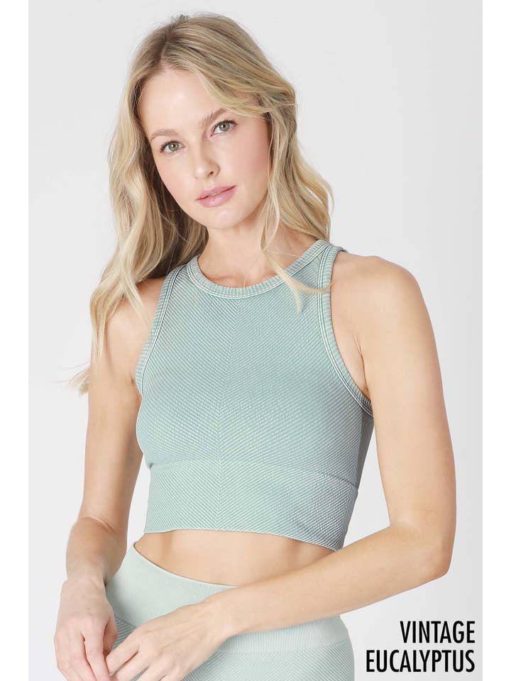 Chevron Highneck Crop Top - Vintage Eucalyptus