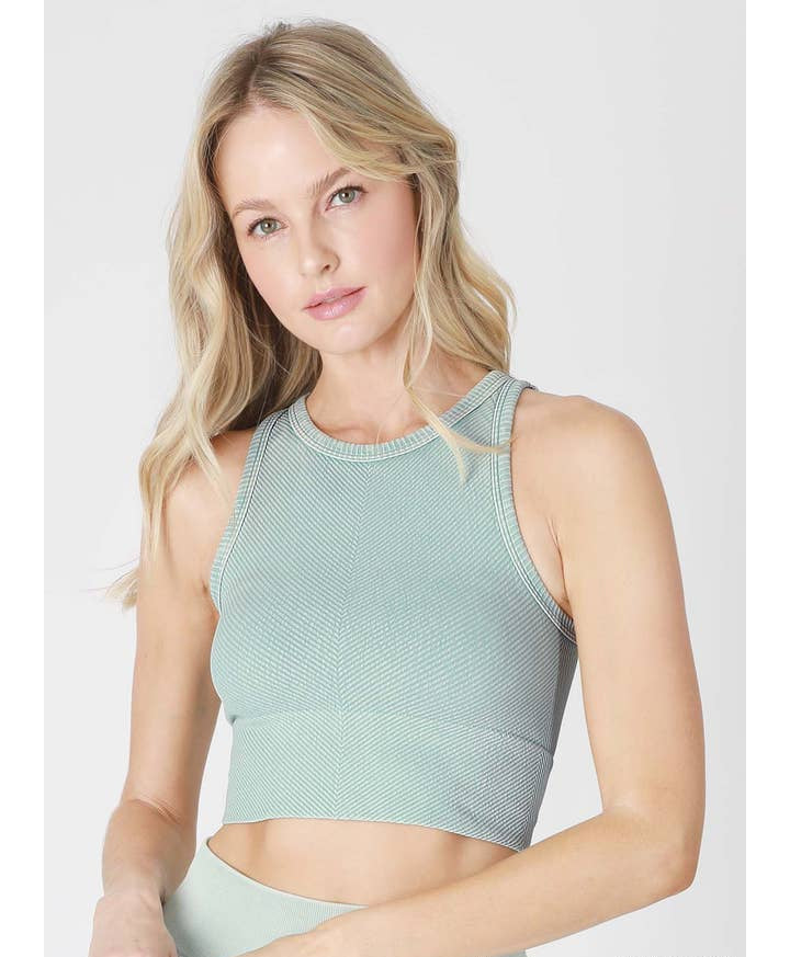 Chevron Highneck Crop Top - Vintage Eucalyptus