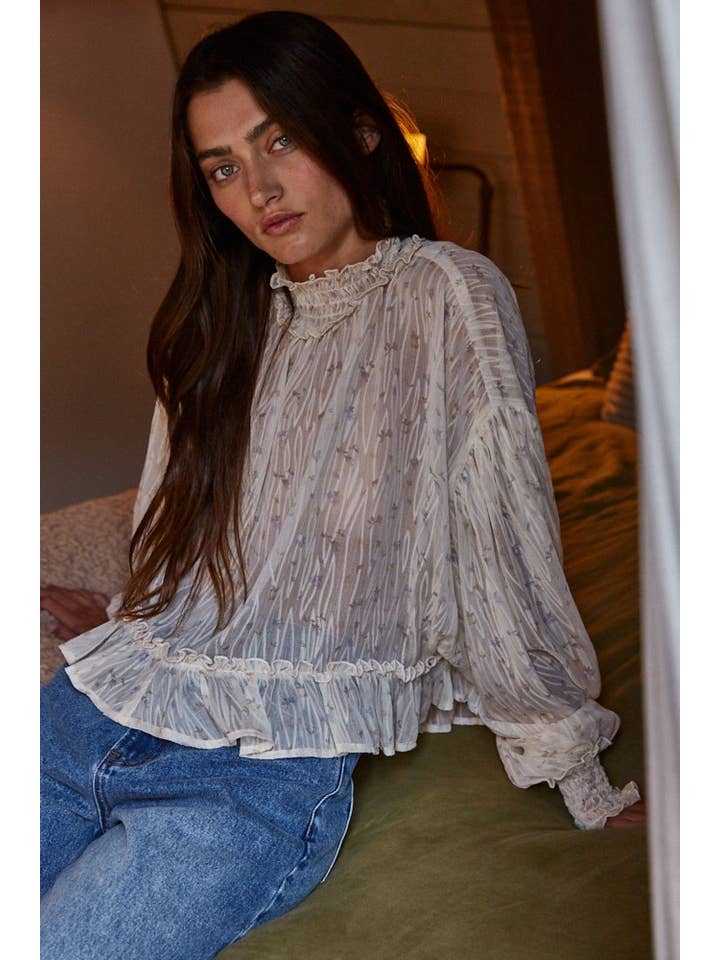 Floral Mock Neck Blouse - Cream
