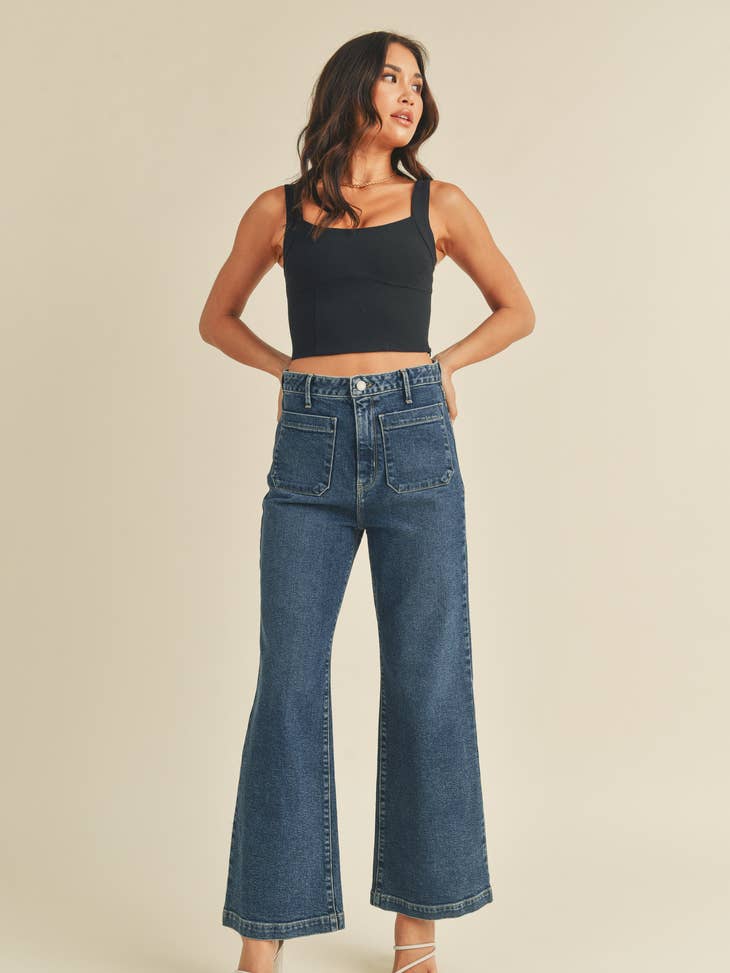 Patch Pocket Wide Leg - Dark Wash