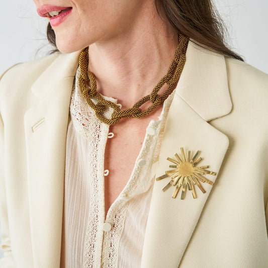 Jenna Chain Link Beaded Necklace - Gold