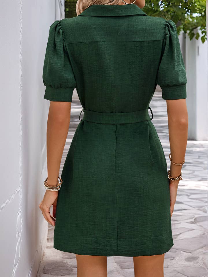 Tie-Waist Shirt Dress - Forest Green