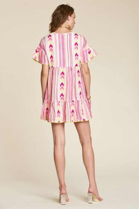 Yessie Dress - Neon Pink Multi