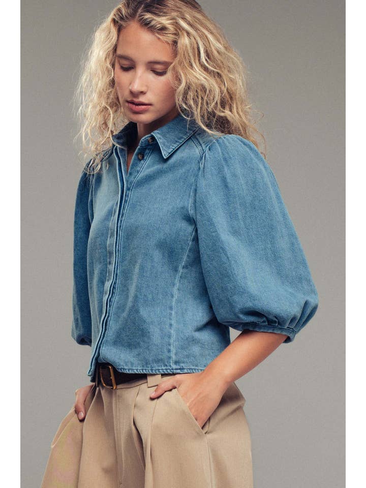 Puff Sleeve Blouse - Denim