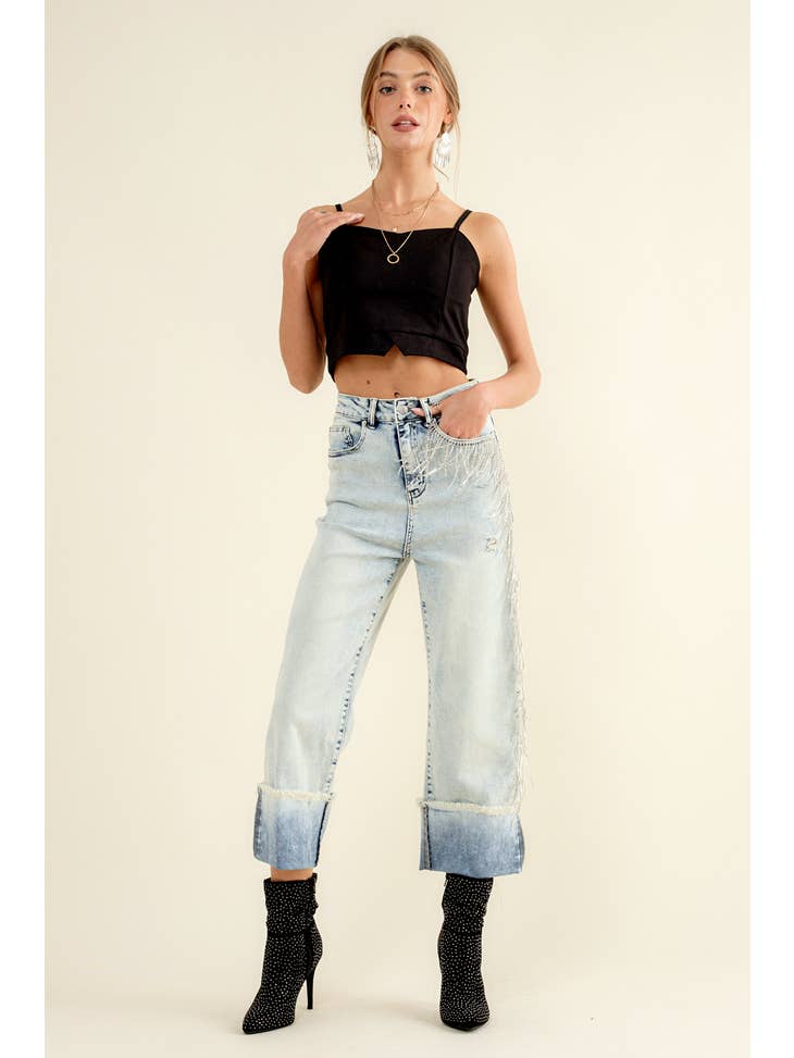 Fringe Rhinestone Denim Jeans