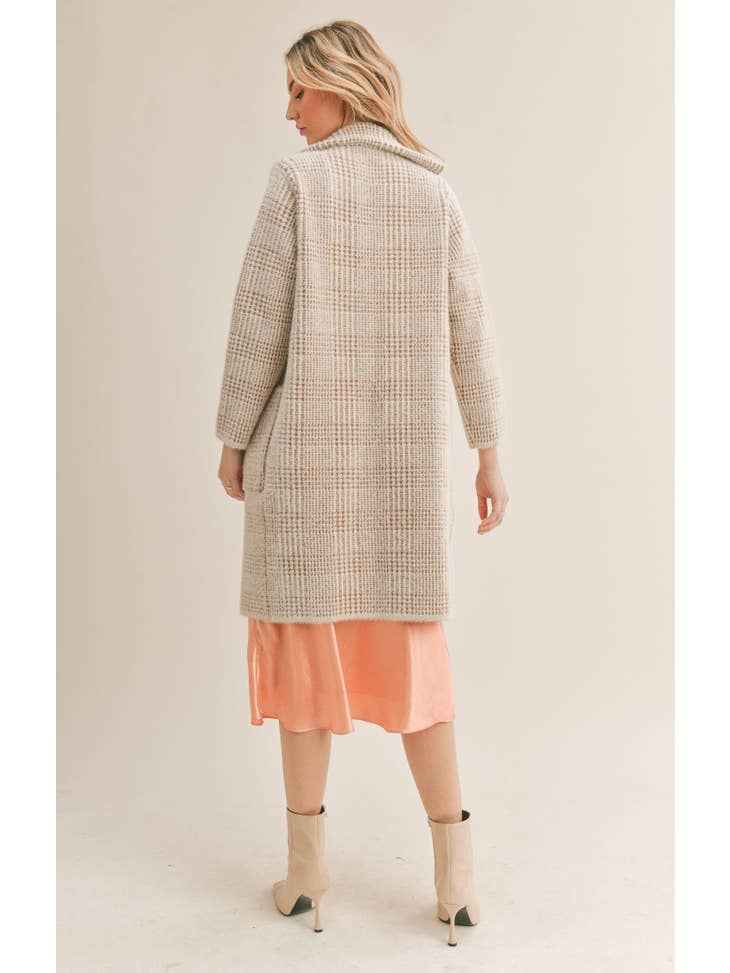 Marceau Houndstooth Coat - Ivory Brown