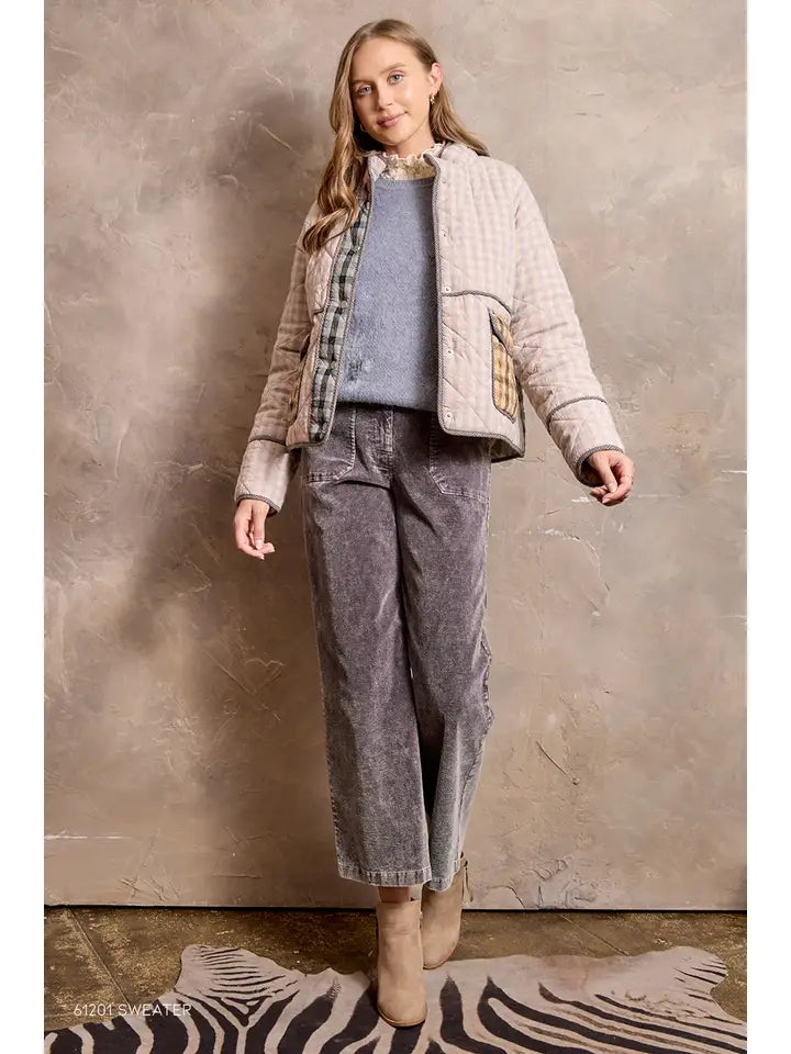 Mixed Media Quilted Jacket - Pale Blue