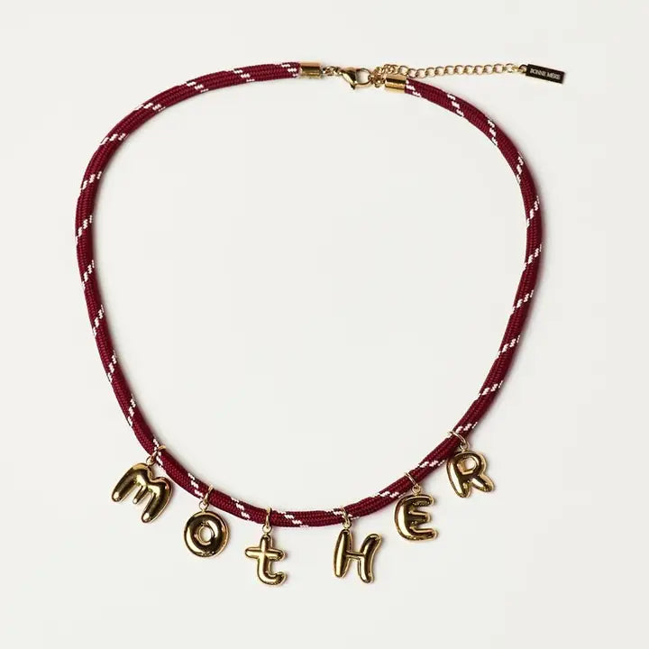Mother Bubble Cord Necklace - Burgundy/Gold