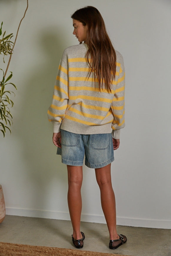 Davis Striped Sweater - Oatmeal Orange