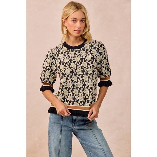 Textured Rose Top - Black