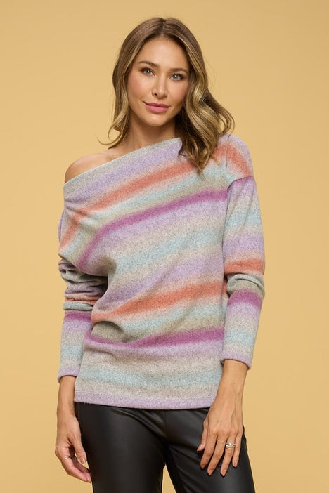Brushed Ombré Off Shoulder Top - Pink