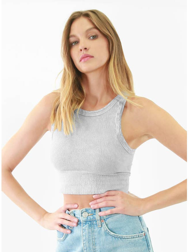 Chevron Highneck Crop Top - Vintage Cool Grey
