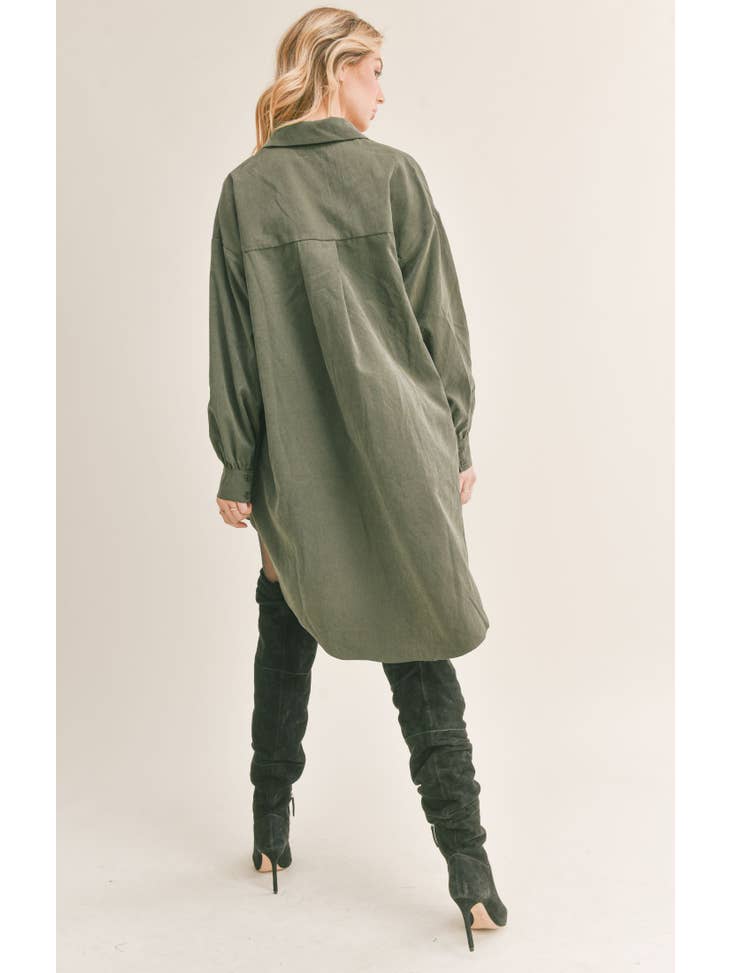 Dominique Oversized Shirt Dress - Hunter Green