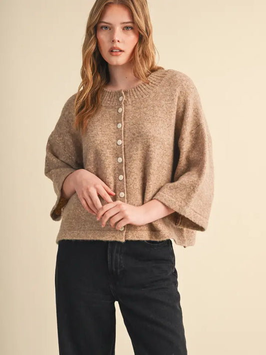 Elbow Length Cardigan - Mocha Brown