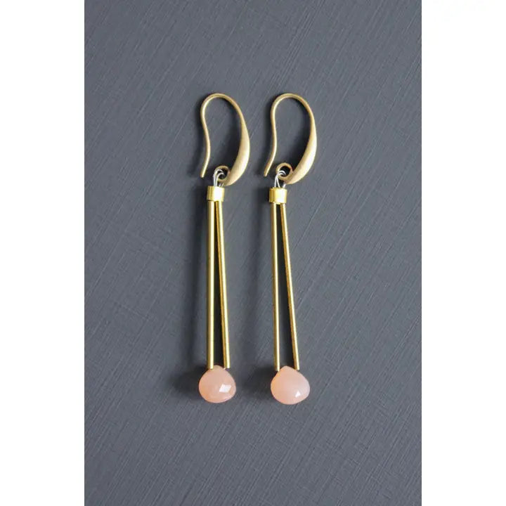 Pink Moonstone Geometric Earrings