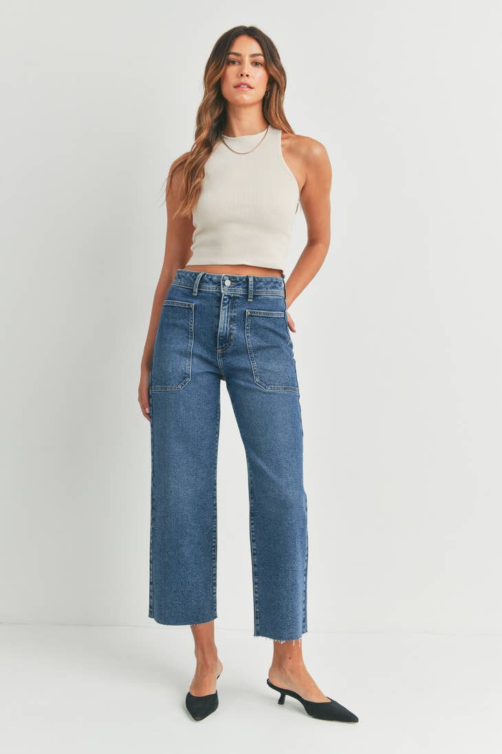 High Rise Utility Wide Leg - Medium Denim