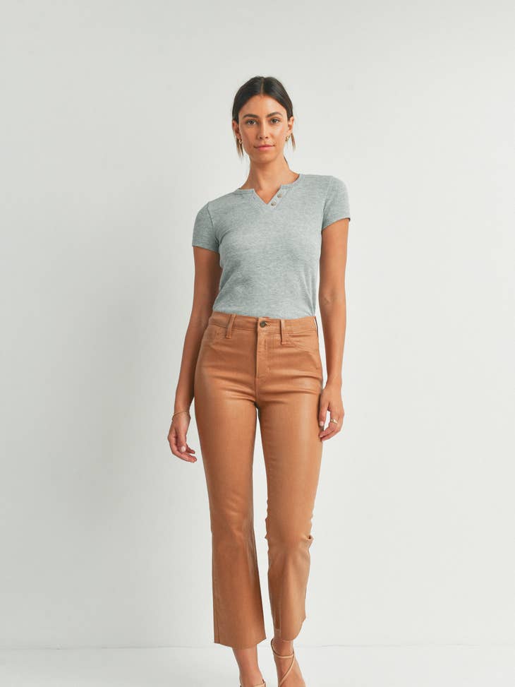 Cropped Kick Flare - Coated Camel - Final Sale