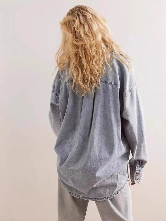Long Sleeve Denim Shirt - Light Blue