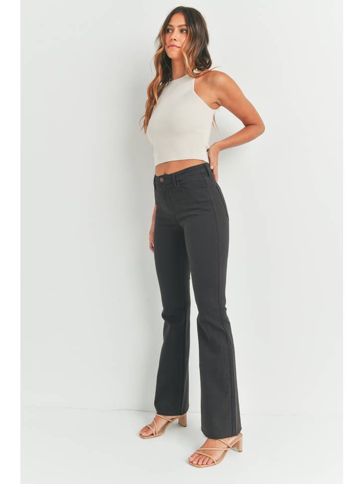 High Rise Scissor Hem Flare - Dark Chocolate