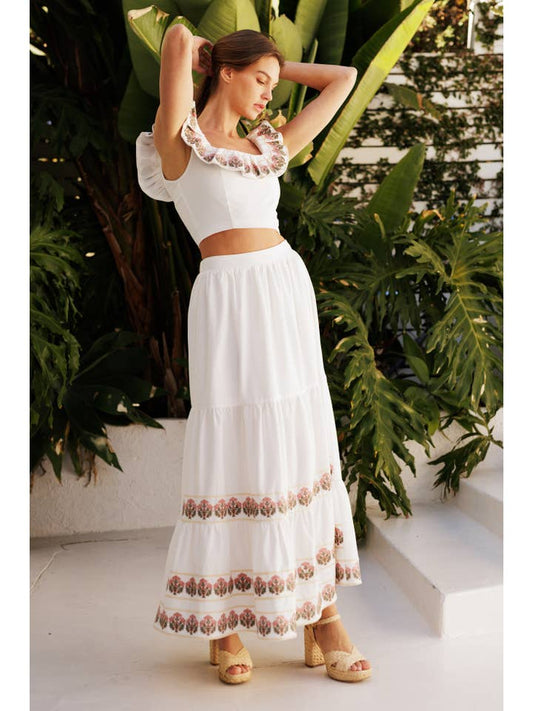 Floral Embroidered Skirt - Off White