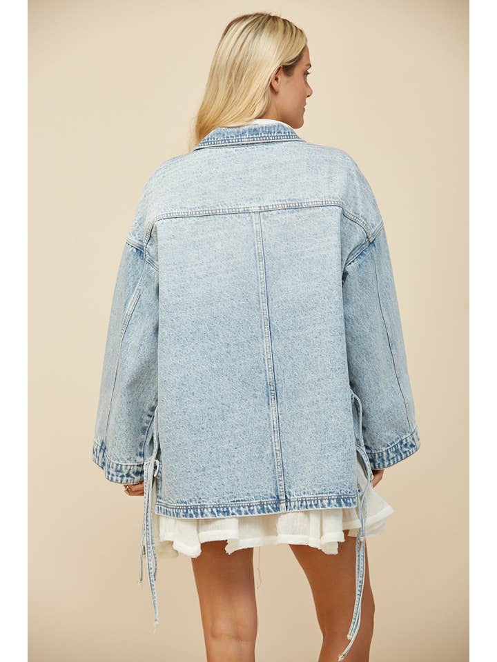 Side Tie Oversized Denim Jacket - Light