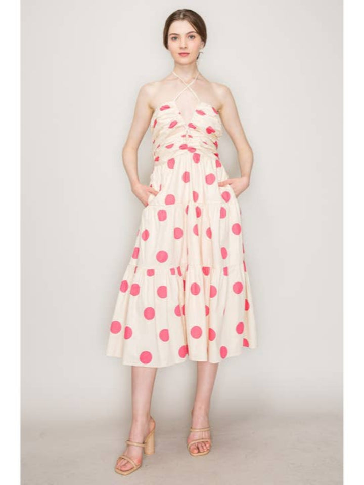 Polka Dot Halter Neck Midi Dress - Cream Treaty General Store Polka Dot Halter Neck Midi Dress - Cream Treaty General Store