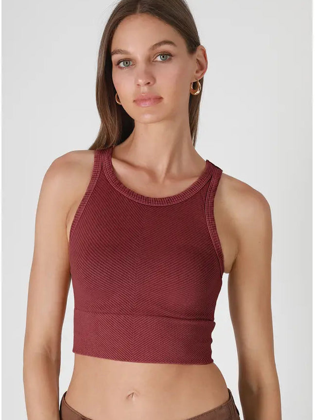 Chevron Highneck Crop Top - Vintage Ruby Wine