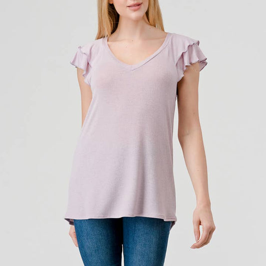 Flutter Sleeve V-Neck Top - Lilac