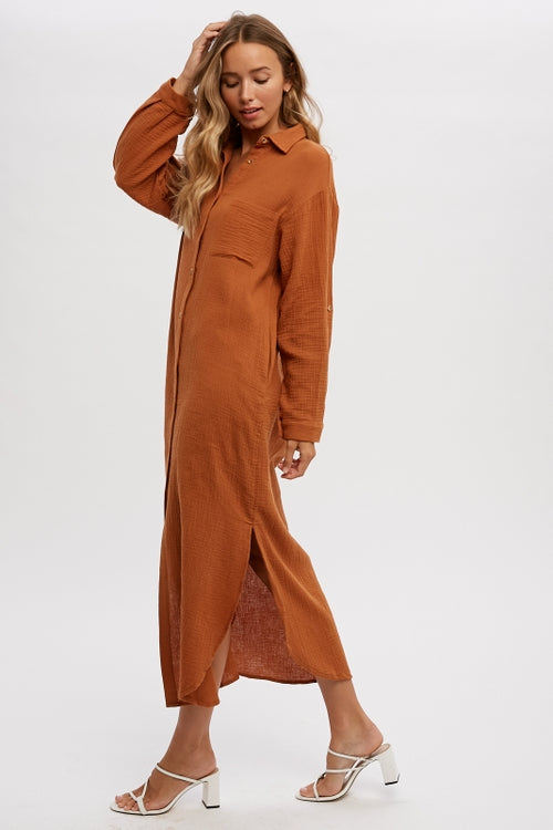 Button Up Maxi Dress - Camel