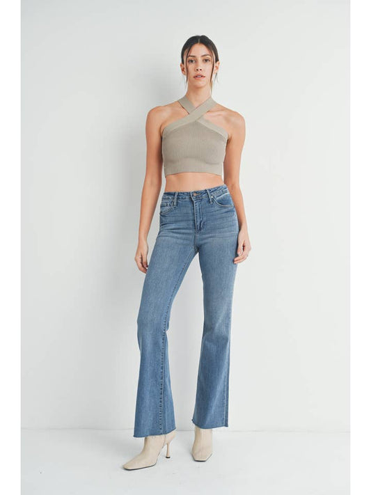 High Rise Scissor Hem Flare - Medium