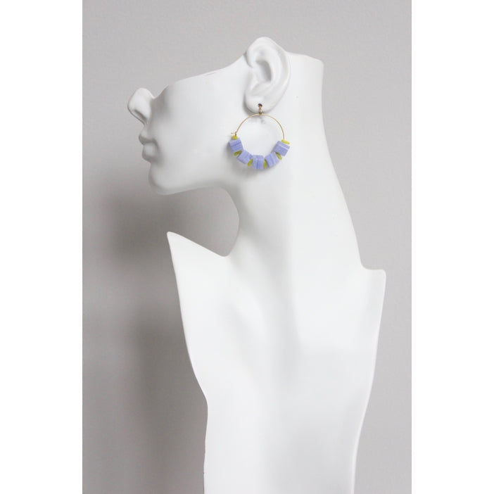 Lavender and Yellow Neon Glass Hoop Earrings