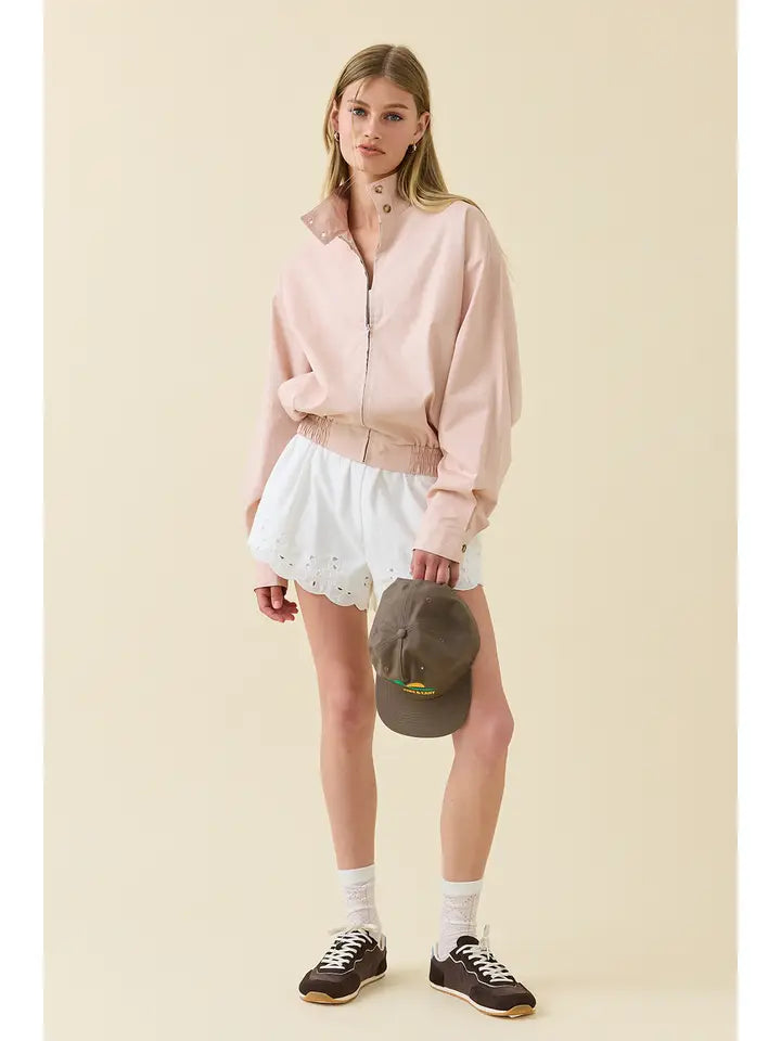 Stand Collar Zip Jacket - Light Pink