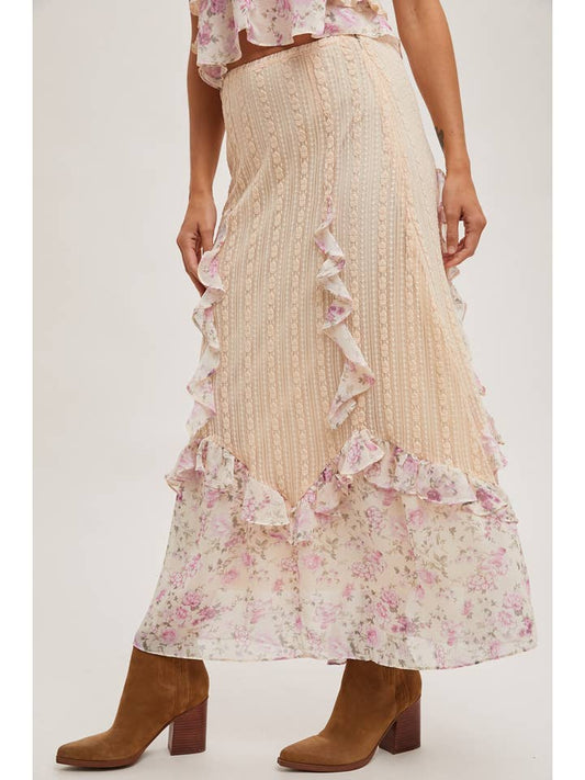 Floral Print Maxi Skirt - Pink Combo