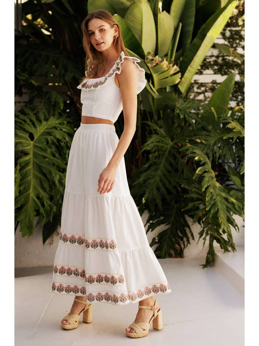 Floral Embroidered Skirt - Off White