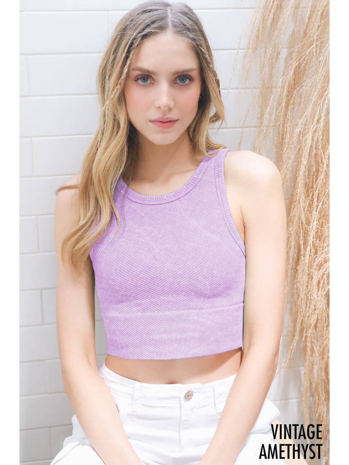 Chevron Highneck Crop Top - Vintage Amethyst