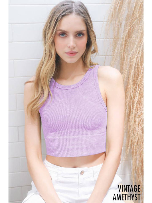 Chevron Highneck Crop Top - Vintage Amethyst