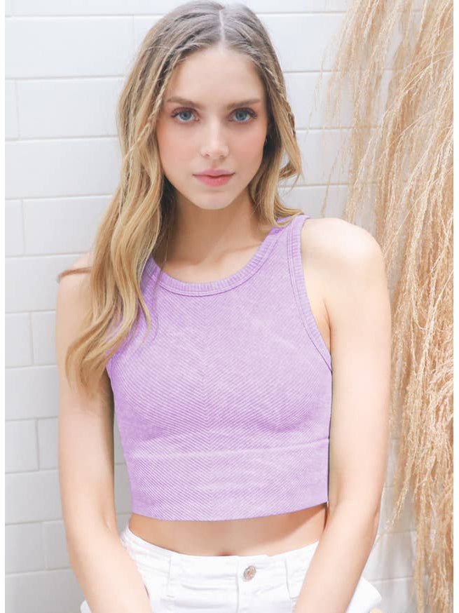 Chevron Highneck Crop Top - Vintage Amethyst