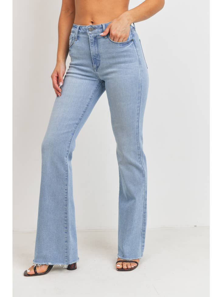 High Rise Scissor Hem Flare - Light Wash