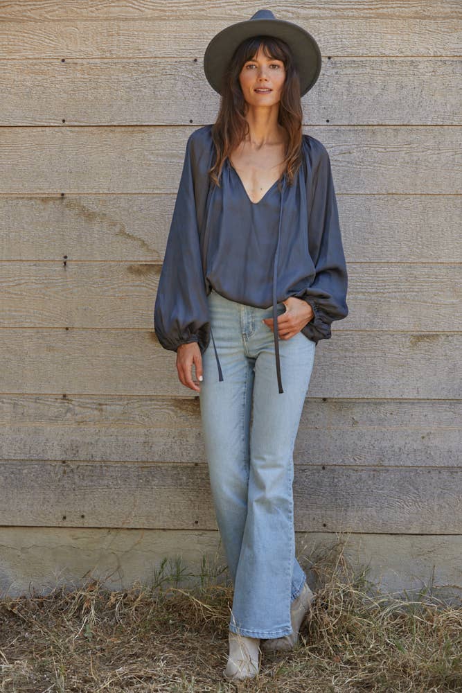 Sue Satin Top - Charcoal