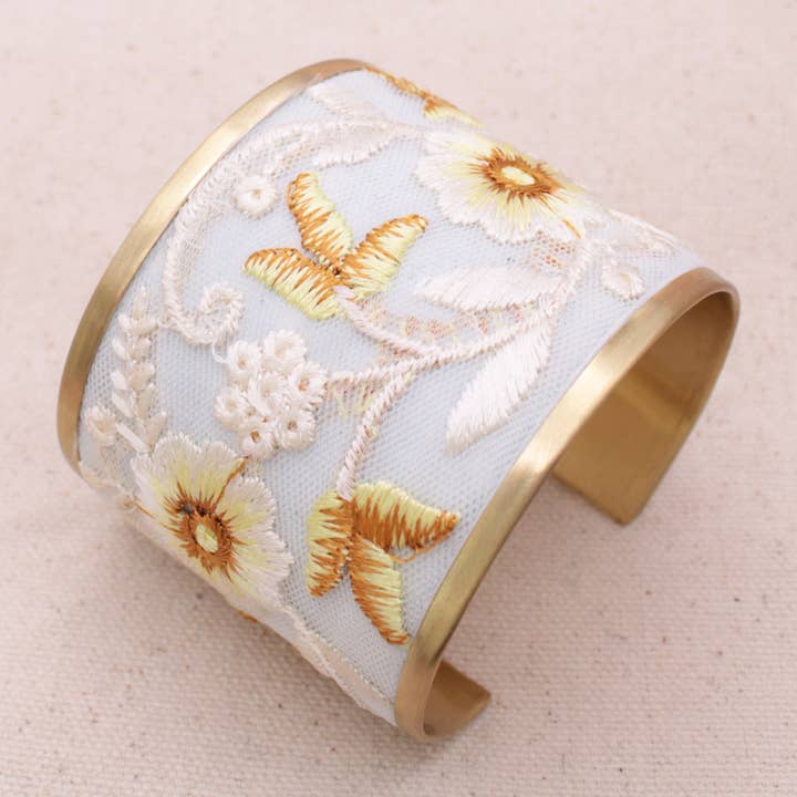Embroidered Cuff - Ivory White Floral